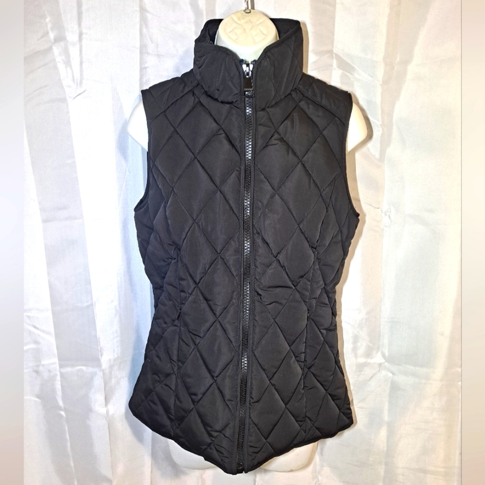Calvin Klein Puffed Sleeveless Quilted Vest Women's XS Black Zip-up 3-Pocket